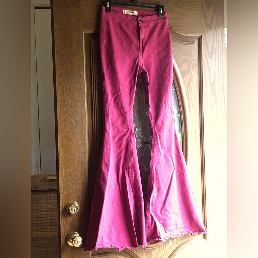 Rock & Roll Cowgirl Women's High Rise boho Bell Bottoms sz 27/36 - RASPBERRY